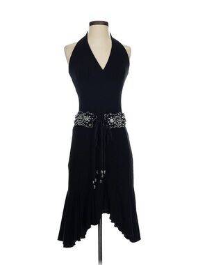 Laundry By Shelli Segal Black Halter Dress with Beaded Belt